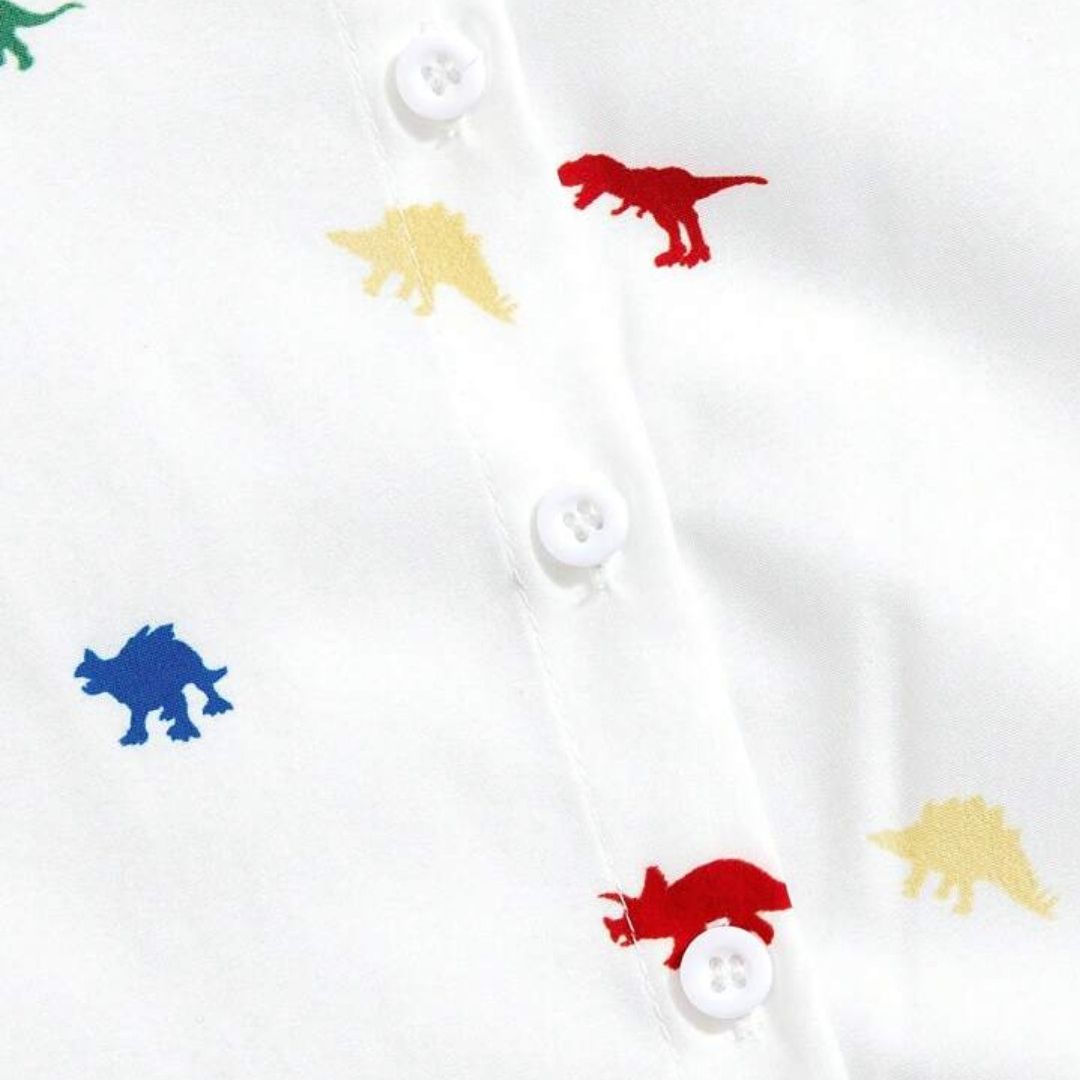 Boys White Dinosaur Printed Cotton Blend Casual wear Comfortable Shirt