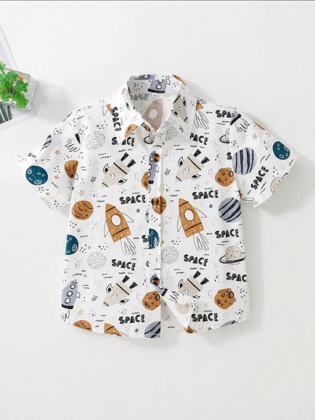Boys White Space Printed Cotton Blend Casual wear Comfortable Shirt
