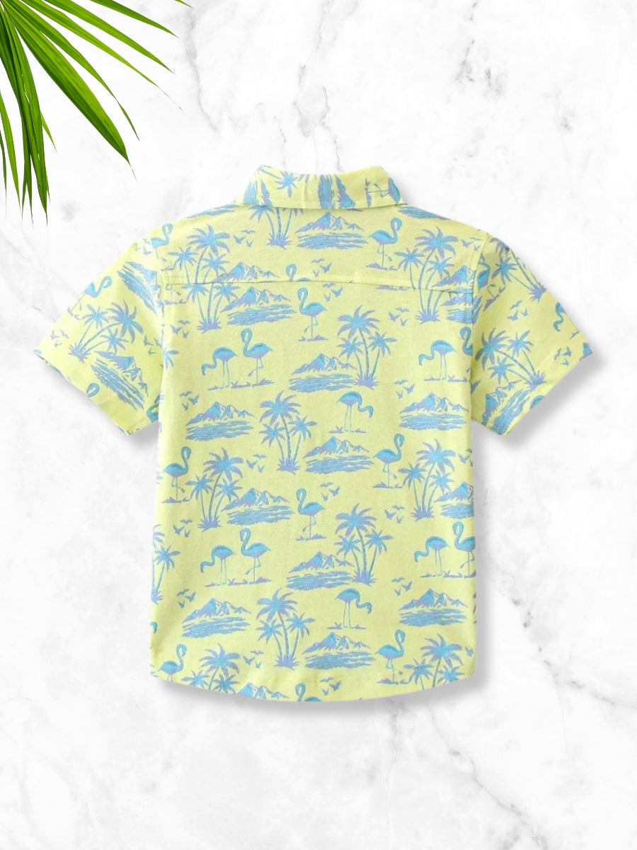 Boys Yellow Tropical Printed Cotton Blend Casual wear Comfortable Shirt