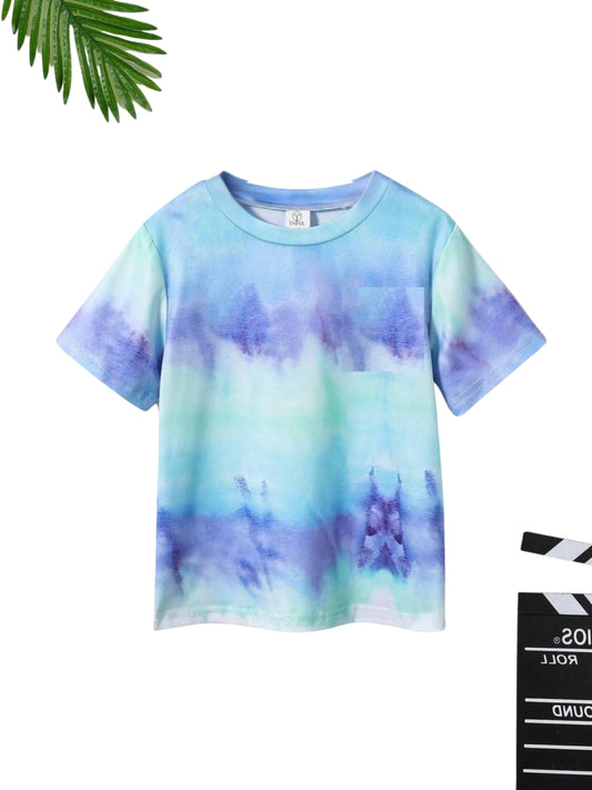 Boys Light Blue Tye & Dye Printed Cotton Blend Casual wear Comfortable T-Shirt