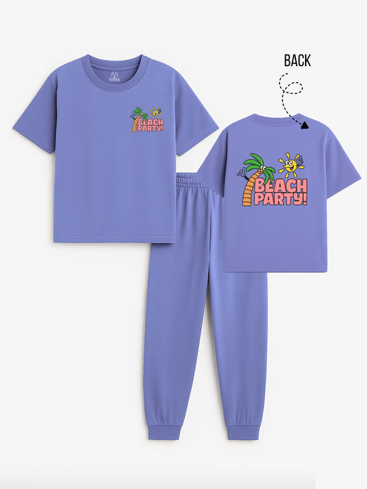 Beach Party Printed Ice Blue Boys Joggers Set