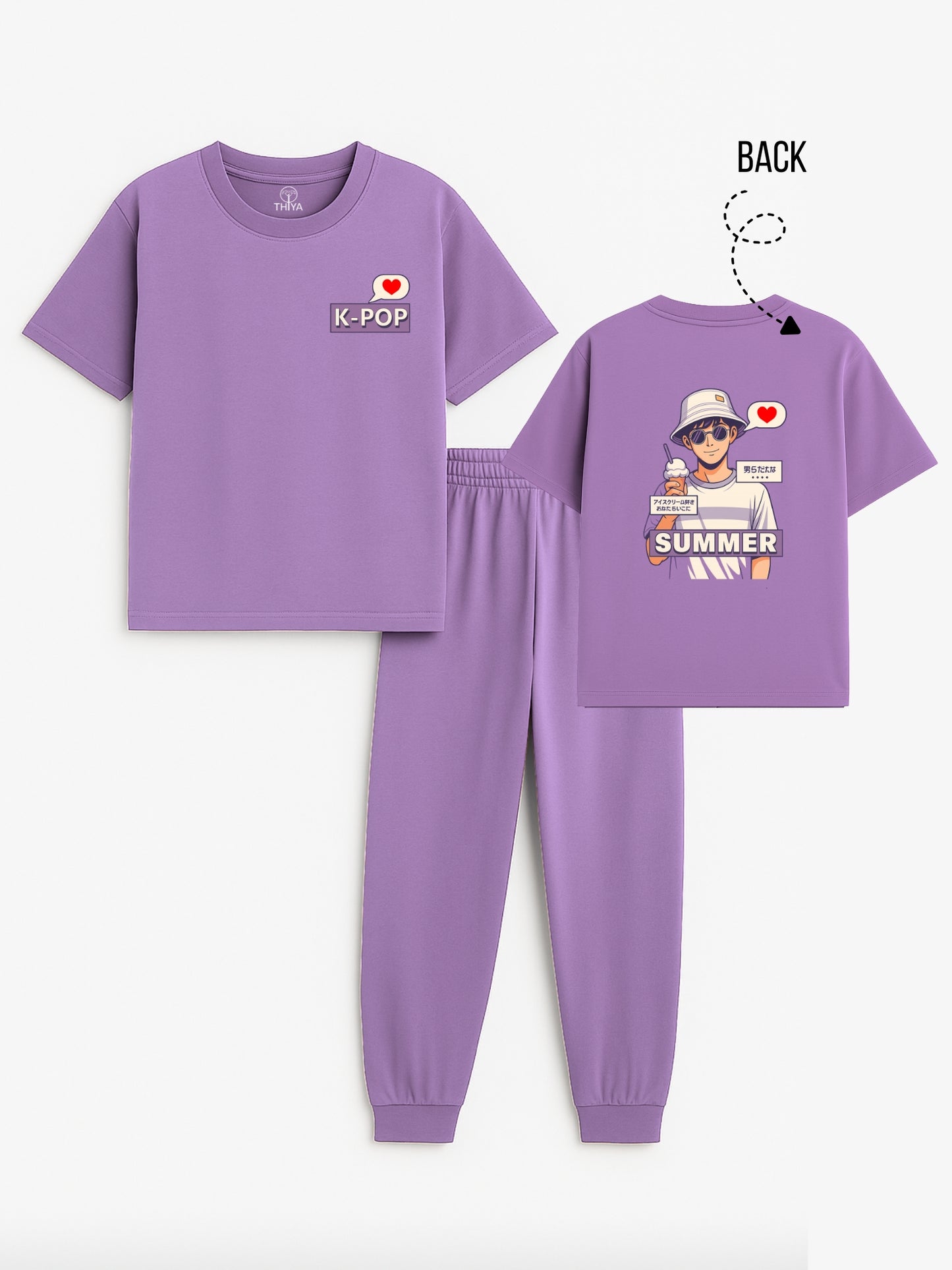 KPOP Printed Lilac Boys Joggers Set