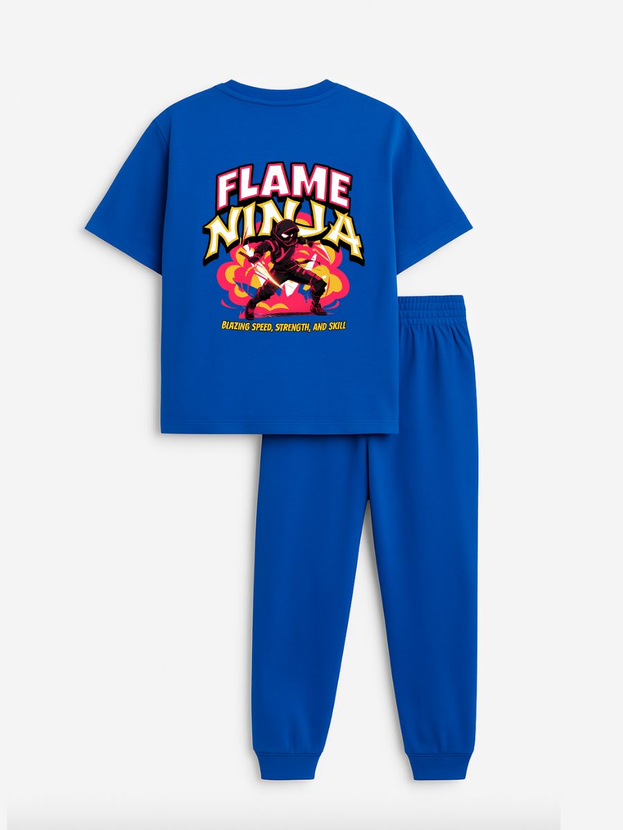 Ninja Printed Blue Boys Joggers Set