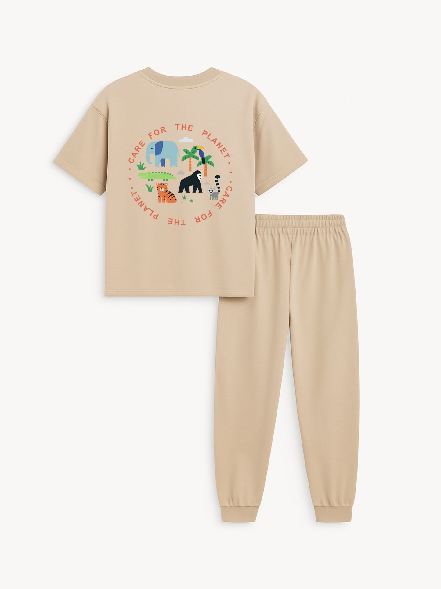 Planets Printed Beige Boys Joggers Set
