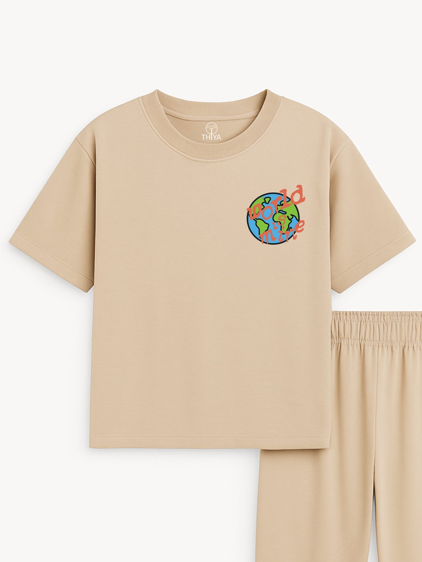 Planets Printed Beige Boys Joggers Set